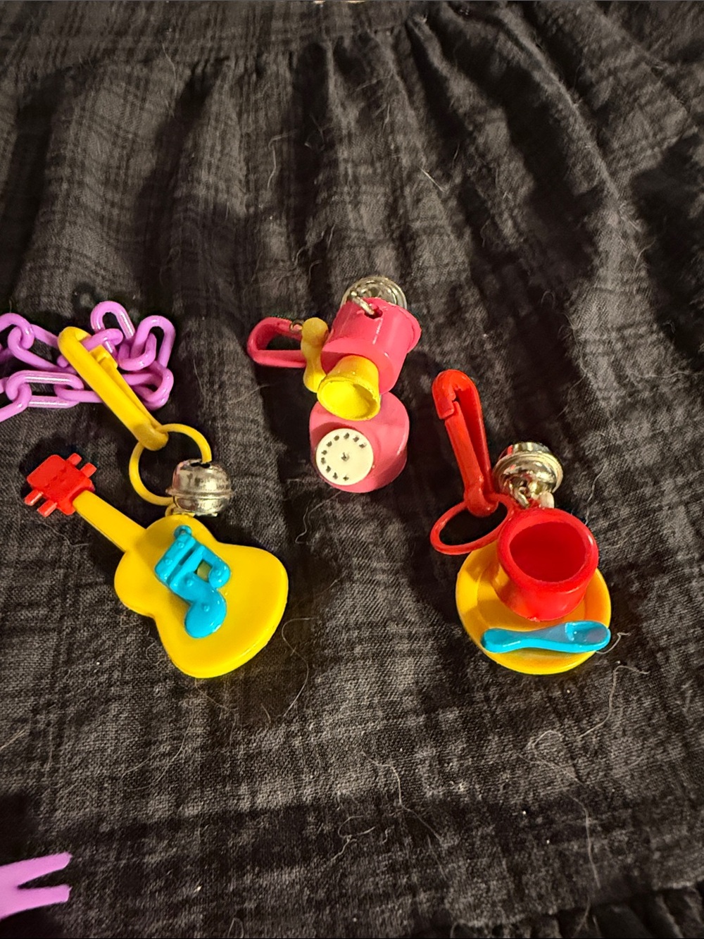 Vintage 80s charm necklace with phone, tea cup, and guitar charms!